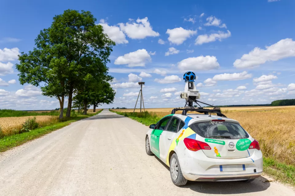 Google Street View car in rural area